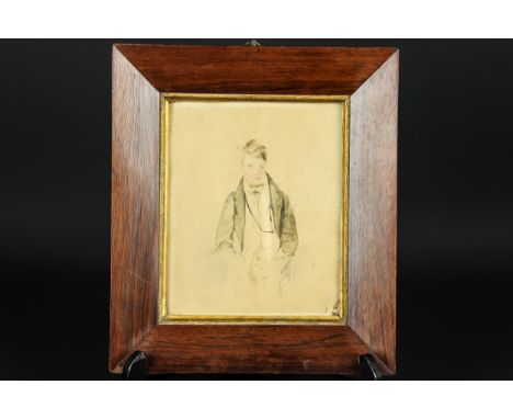 English School - portrait of a young Victorian man, watercolour on paper, inscribed verso Amelia Jennings Malling, Dear Emili