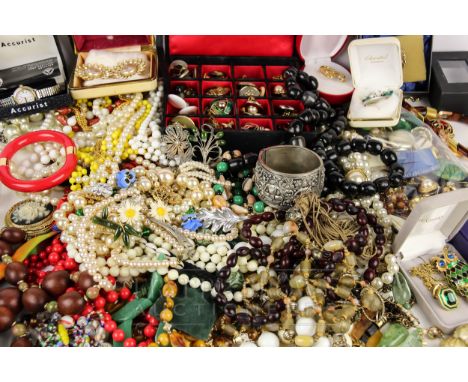 A quantity of costume jewellery, including a Rosito double strand pearl necklace and a white metal &amp; enamel brooch in the