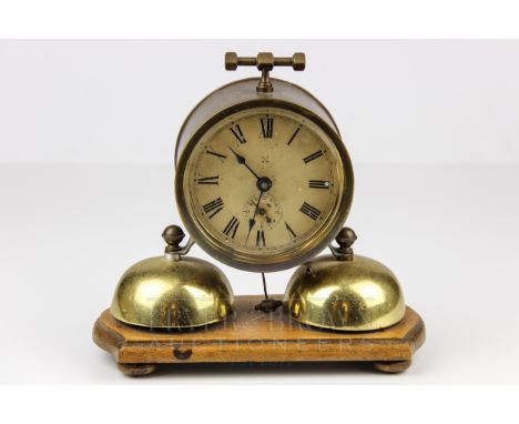 A Vintage German brass alarm clock, with two bells made in Wurtenberg
