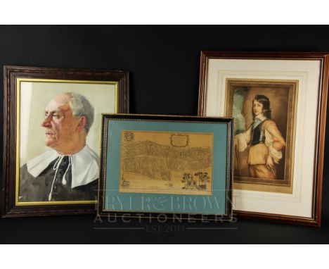 Map of Bishops-Gate Ward, 1754, B. Cole Sculpt; a watercolour of a Puritan gentleman; and an engraving of a young boy in Cava