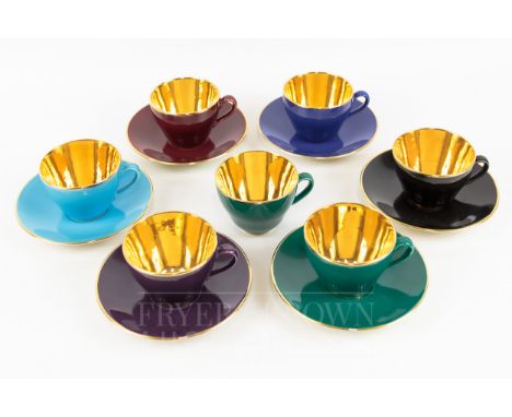 Six Copenhagen 'Confetti' coffee cups and saucers with gilt interiors, with one extra cup (13)