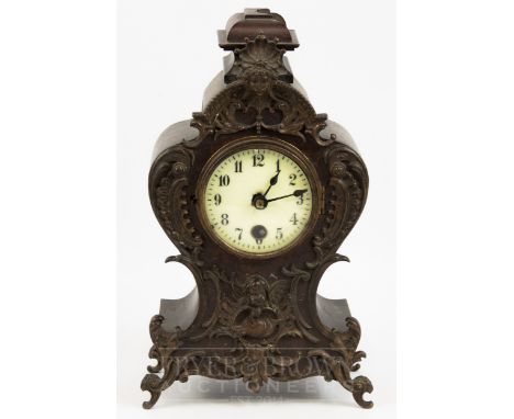 A German ormolu mounted mantel clock, enamel dial, marked Lenzkirch 894077