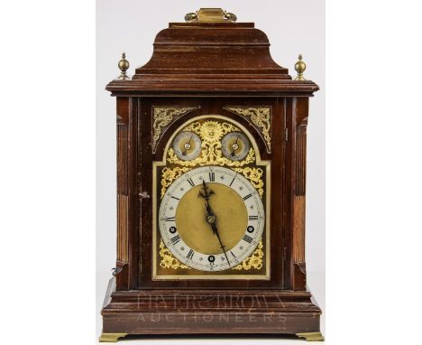 A mahogany George III style bracket clock, c1910, twin fusee movement, repeating, with Westminster chimes