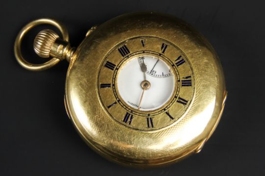 gold half hunter pocket watch