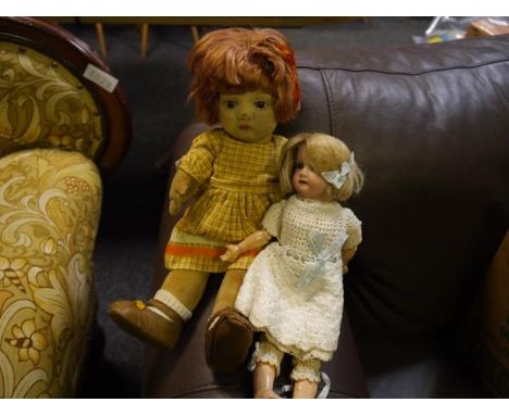 Chad Valley Bambina cloth doll, with 19th century Armand Marseille bisque headed doll (af)