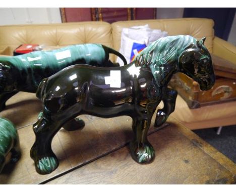 A large Canadian Blue Mountain Pottery model of shire horse. Length 52cm