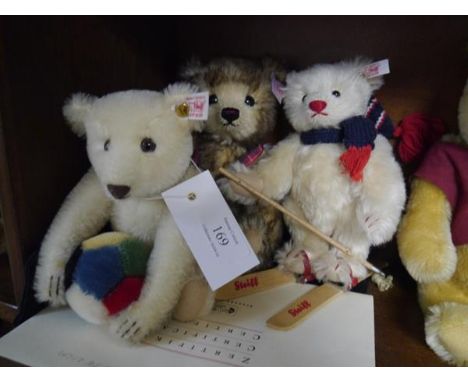 Collection of Steiff bears including exhibition bear 792 of 1500 and Jenners House of Fraser exclusive Fraser bear with prese