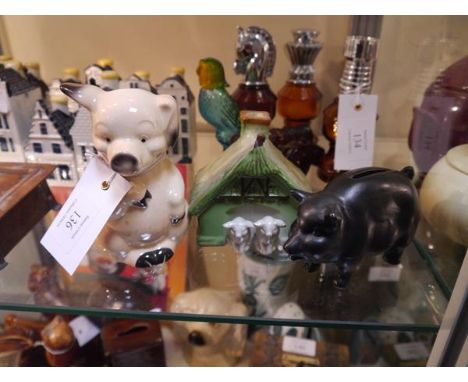 Collection of money banks including 1960's Goebel Hummel pig, Sylvac ware salt glazed pig