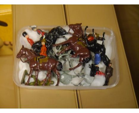 A group of mounted model soldiers, some John Hill including Lifeguards and Canadian Mounties; together with four other figure