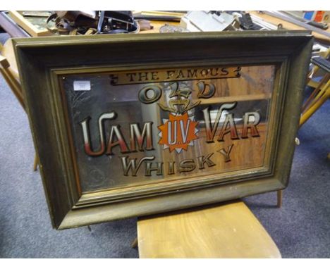 A vintage pub advertising mirror, The Famous Olde Uam Var whisky, 76cm x 56cm