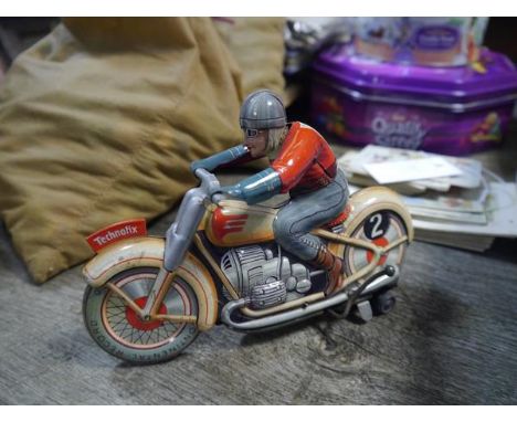 1940's tin plate model motorcycle, Technofix Continental Record, made in the US zone, Germany