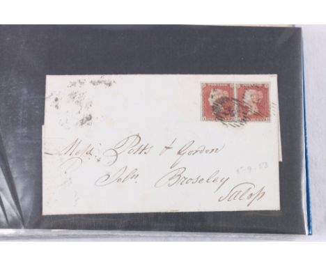 Approximately thirty Vic 1d penny reds on envelope covers or partials, perf and imperf, Vic 1d black on envelope cover LC wit
