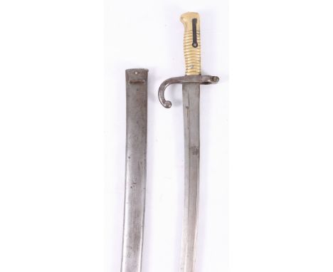 French model 1866 "Chassepot" sword bayonet having fullered yataghan T-form blade, blade edge marked for Chatterault June 186