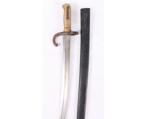 French 1866 pattern chassepot sword bayonet having fullered T - Form yataghan blade with edge marked for St Etienne February 