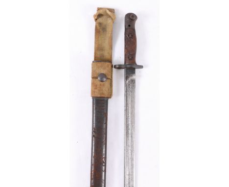 British 1907 pattern sword bayonet having fullered blade with ricasso marked 1907 7 18 (July 1918) and Chapman with scabbard 