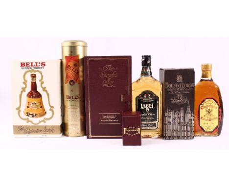 Five bottles of blended whisky to include;HOUSE OF LORDS 12 year old 70cl, 49% vol CRAWFORDS five star 75cl, 40% vol BELL'S 8