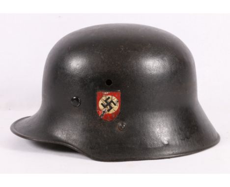 German Stahlhelm steel helmet with double decal SS Schutestaffel personalised to Muller-K 6369   CONDITION REPORT:  Replaceme