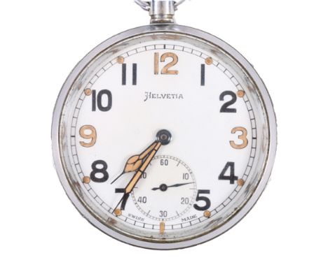 Helvetia Swiss made war department issue keyless open-faced pocketwatch, the back plate marked GS/TP P22027 and crow foot arr