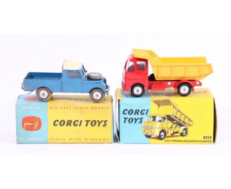 Corgi Toys 458 E.R.F. model 64G Earth dumper and Corgi Toys 406 Land Rover, both boxed.