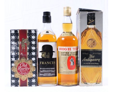 HIGH TIMES blended Scotch whisky, 43°GL 75cl; FRANCIS deluxe Scotch whisky; OLD RARITY Scotch whisky, 26 23 fl. ozs 70° proof
