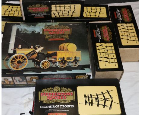 Hornby Railways Stephenson's Rocket real steam train set 3 1/2 inch gauge model, boxed and accessories including boxes of tra
