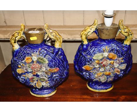 A pair of Majolica lamp bases AF