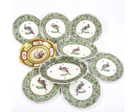 A gilded Vienna porcelain bowl with transfer panel, diameter 25cm, and a group of Copeland Spode Chelsea Birds transfer plate