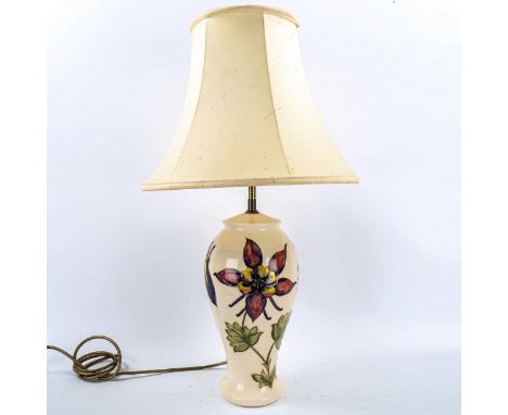 MOORCROFT POTTERY - a table lamp and shade, overall height 64cm 