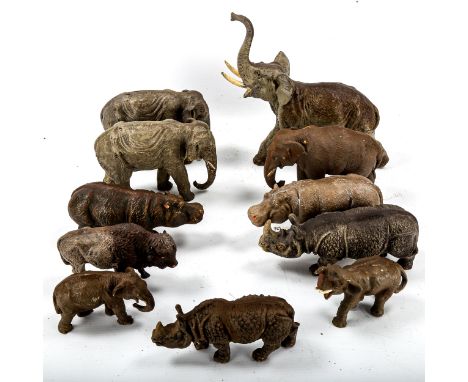 A collection of 11 German Lineol and Elastoline large scale wild animals, pre-War, including elephant figures (11) 