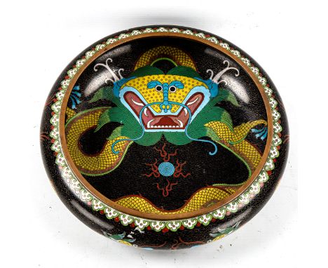 A Chinese cloisonne enamel dragon decorated bowl, early to mid-20th century, diameter 29cm 