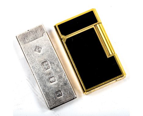 DUNHILL - a heavy gauge silver ingot pocket lighter with hallmarked front, limited edition of 400, length 6.5cm, and DAVIDOFF