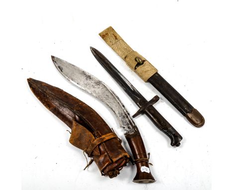 A Second War Period kukri knife, and a Territorial Army bayonet and scabbard 