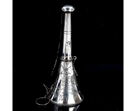 First World War Period unmarked white metal posy holder, with engraved decoration and inscription "Marcus Falk to Della Butle