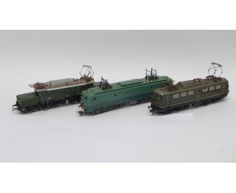 Three HO gauge locomotives including Hornby Acho, Marklin and Fleischmann