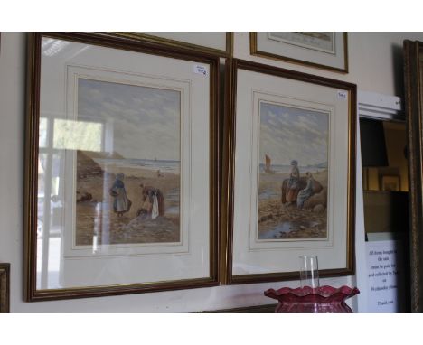 A PAIR OF K E BOOTH EARLY 20TH CENTURY WATERCOLOURS, on titled 'Low Tide', the other titled 'Yorkshire Coast', 36cm x 24cm