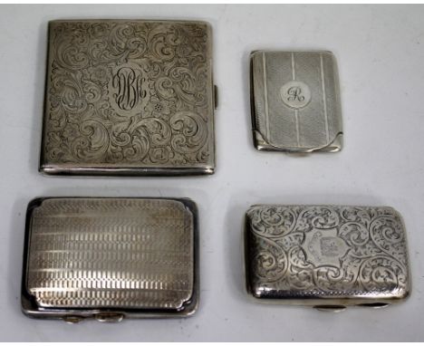 FOUR SILVER CARD/CIGARETTE CASES with engraved and engine turned decoration (4)