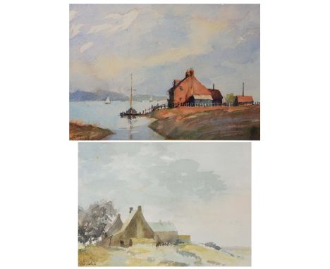 SIDNEY J CARDEW (b.1931) 'Cottage on the Broads', and 'Early Morning Light, Norfolk', a pair, signed, watercolours, 26cm x 36