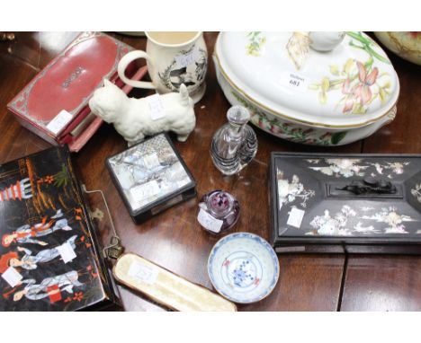 A GROUP OF MISCELLANEOUS ITEMS to include a Spode porcelain Stafford flowers pattern tureen and cover, a Beswick Scottie dog 