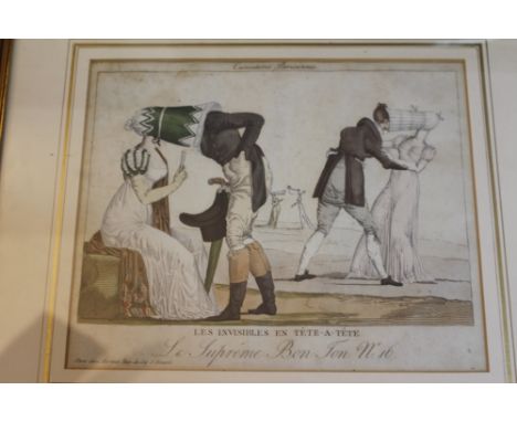 CARICATURE PARISIENNE LES INVISIBLES EN TETE A TETE LE SUPREME BON TON 16 coloured print circa 1800, 20cm x 24cm 