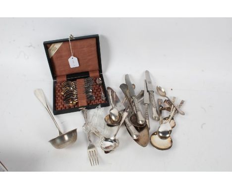 Set of six silver plated apostle teaspoons, Rolex Lucerne teaspoon, six Christofle coffee spoons, plated flatware to include 