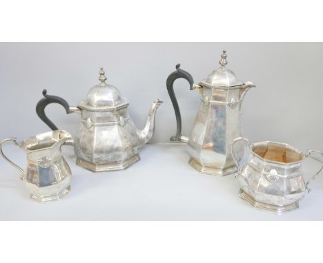 A four piece silver tea service, Sheffield 1927, 1733g gross weight 