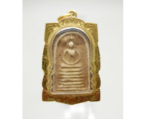 A yellow metal cased pendant, indecipherable mark on the jump ring, 5cm including bale, 16g total 