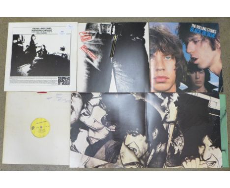 Five Rolling Stones records, Sticky Fingers Zip cover with inner sheet, cover is in near mint condition, Bedspring Symphony u