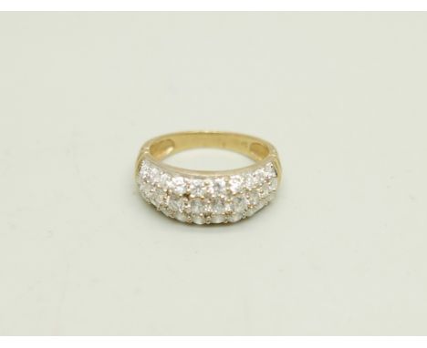 A 9ct gold ring set with white stones, 2.9g, M 