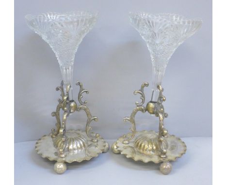 Two Victorian epergne vases, glass and silver plate **PLEASE NOTE THIS LOT IS NOT ELIGIBLE FOR IN-HOUSE POSTING AND PACKING**