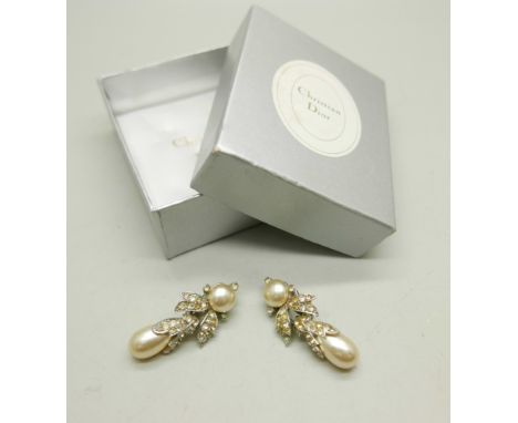 A pair of Christian Dior earrings by Mitchel Maer, one clip a/f and lacking stones, boxed 