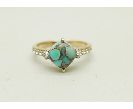 A silver gilt Egyptian turquoise and topaz ring with certificate, P/Q 