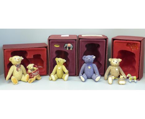 Four Steiff porcelain Teddy bears, Lavender, 1904 Barle, Brown Tipped (legs loose) and Millennium, boxed 