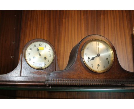 A NAPOLEAN HAT MANTEL CLOCK TOGETHER WITH ANOTHER 