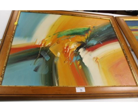 TWO MODERN ABSTRACT PICTURES, ONE SIGNED WILKINSON 